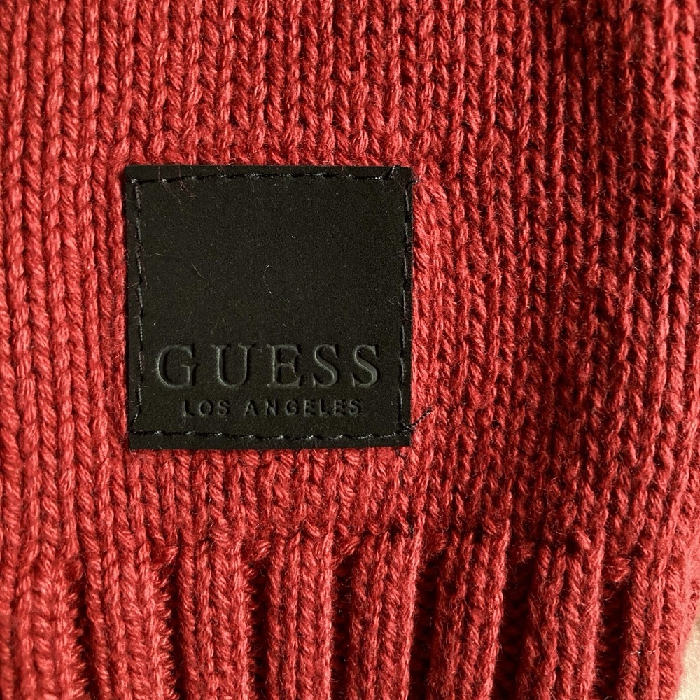 GUESS Cleo Zip Shawl Collar Pullover Sweater Mens Lg Cranberry Red Cotton Blend - Picture 4 of 14